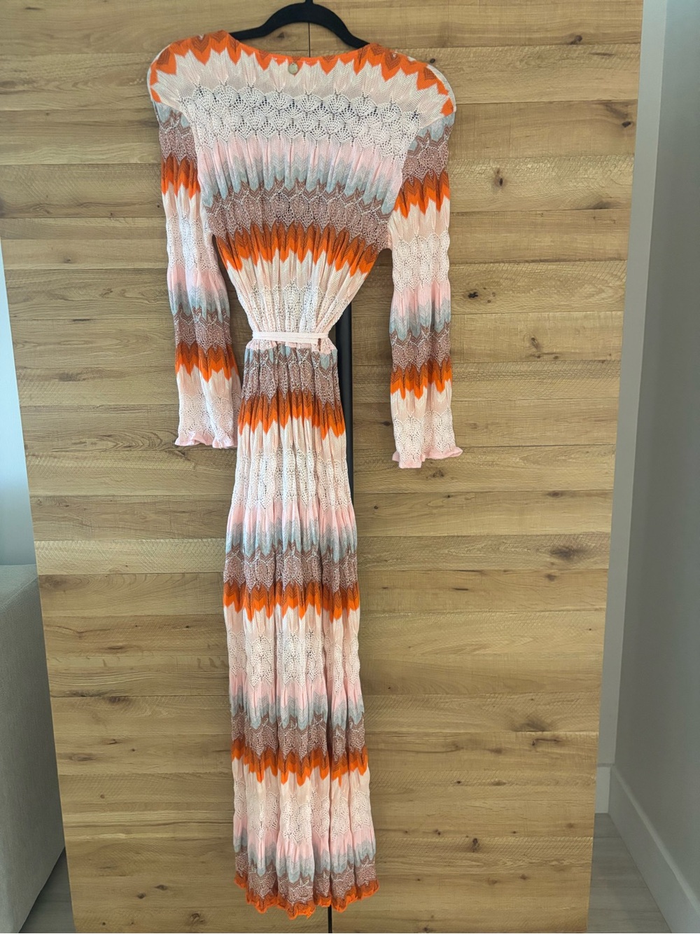 DX Collection Crochet Knit Maxi Dress Cover Up Pink Orange Size S NWT Lined - Picture 2 of 3